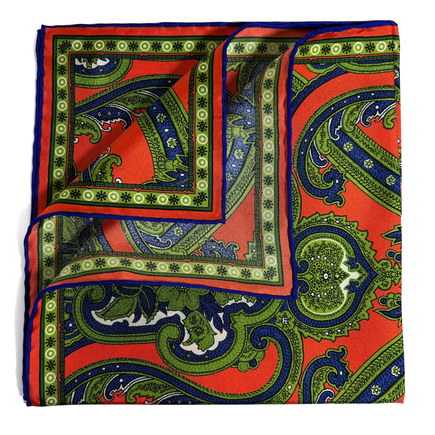 Orange & Green Floral Silk Pocket Square