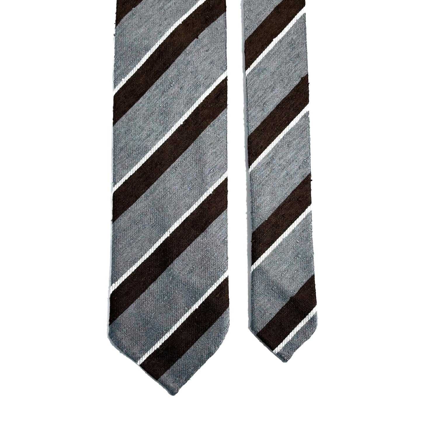 Untipped Gray / Brown Striped Silk Shantung Tie