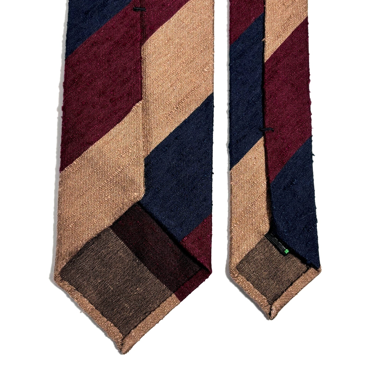 Burgundy / Navy Blue / Beige Block Stripe Untipped Silk Shantung Tie