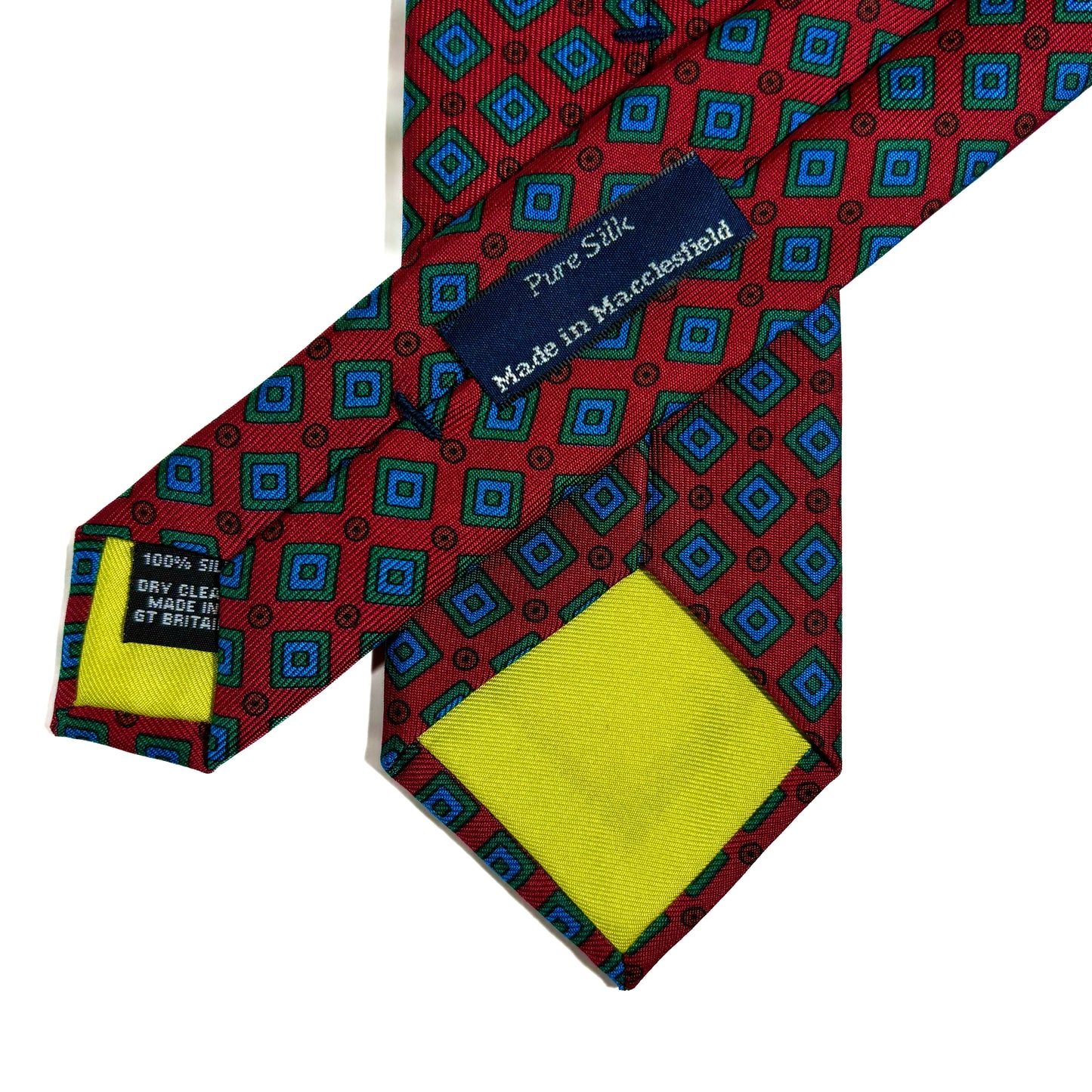 Slim Screen-Printed Red Geometric Silk Tie