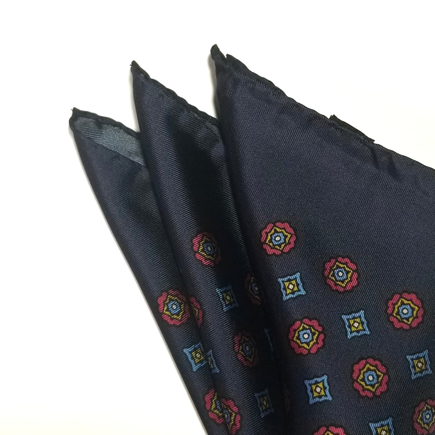 12.5" Navy Blue Geometric Silk Twill Pocket Square