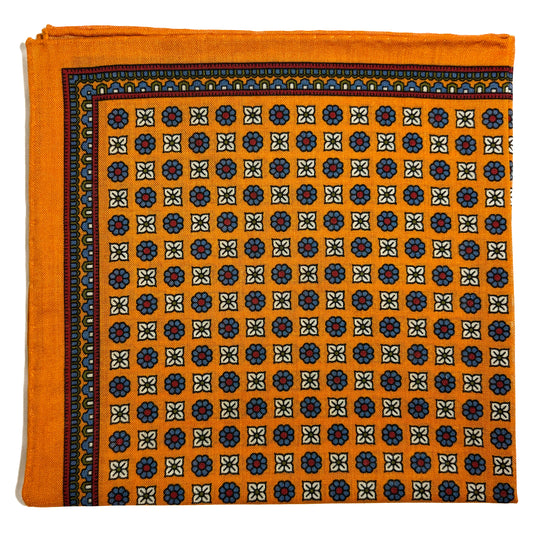 Mustard Yellow - Floral - Wool/Silk Pocket Square