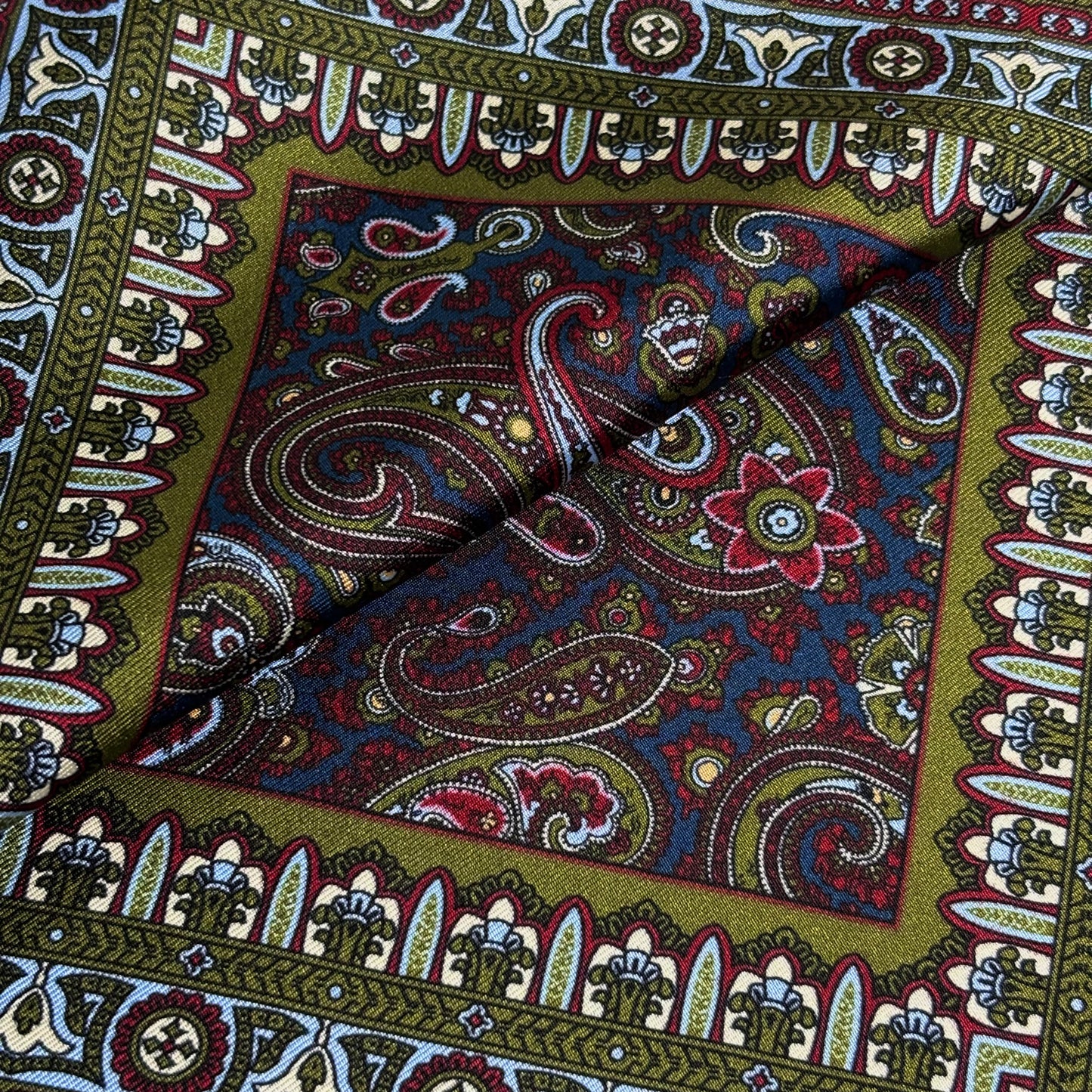 Navy Blue & Red Green Paisley Silk Pocket Square