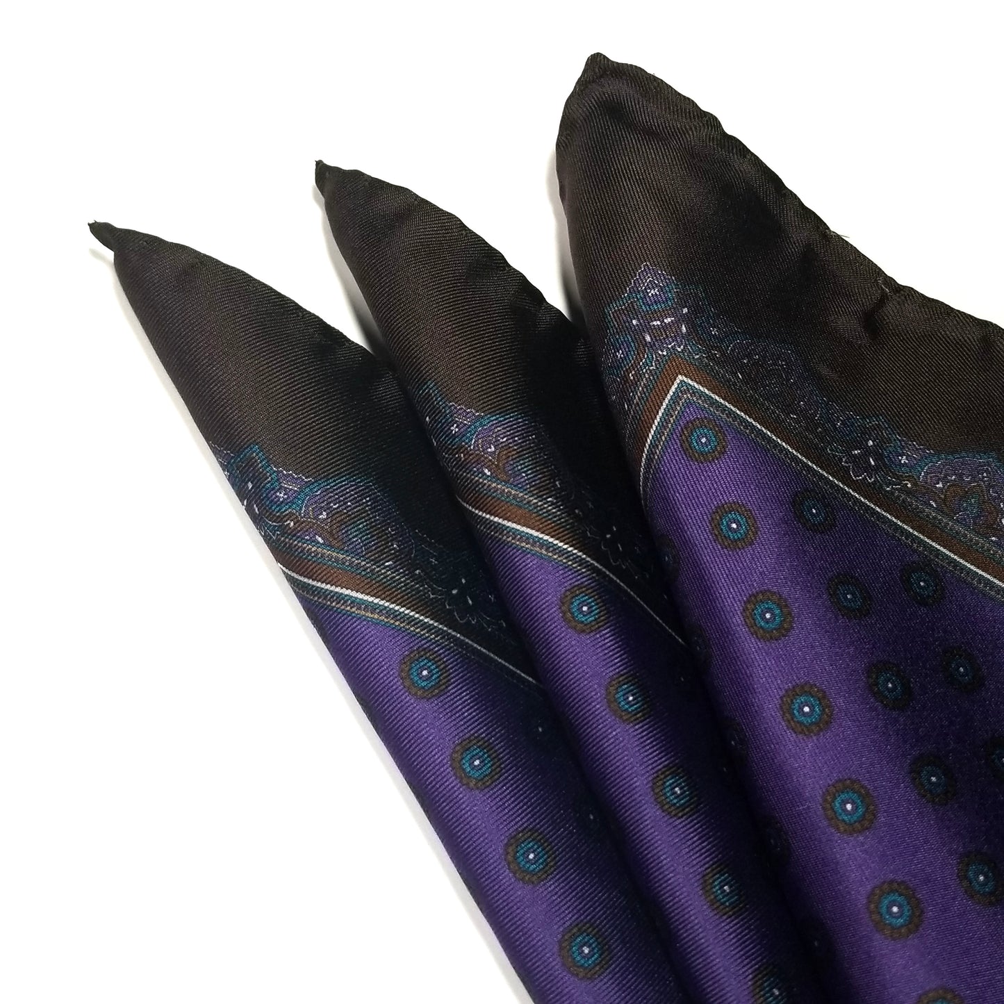 17" Purple / Brown Geometric Silk Twill Pocket Square