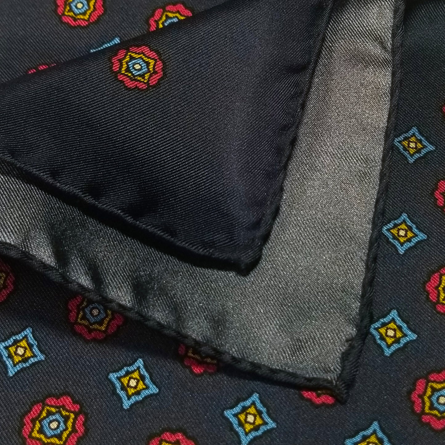 12.5" Navy Blue Geometric Silk Twill Pocket Square