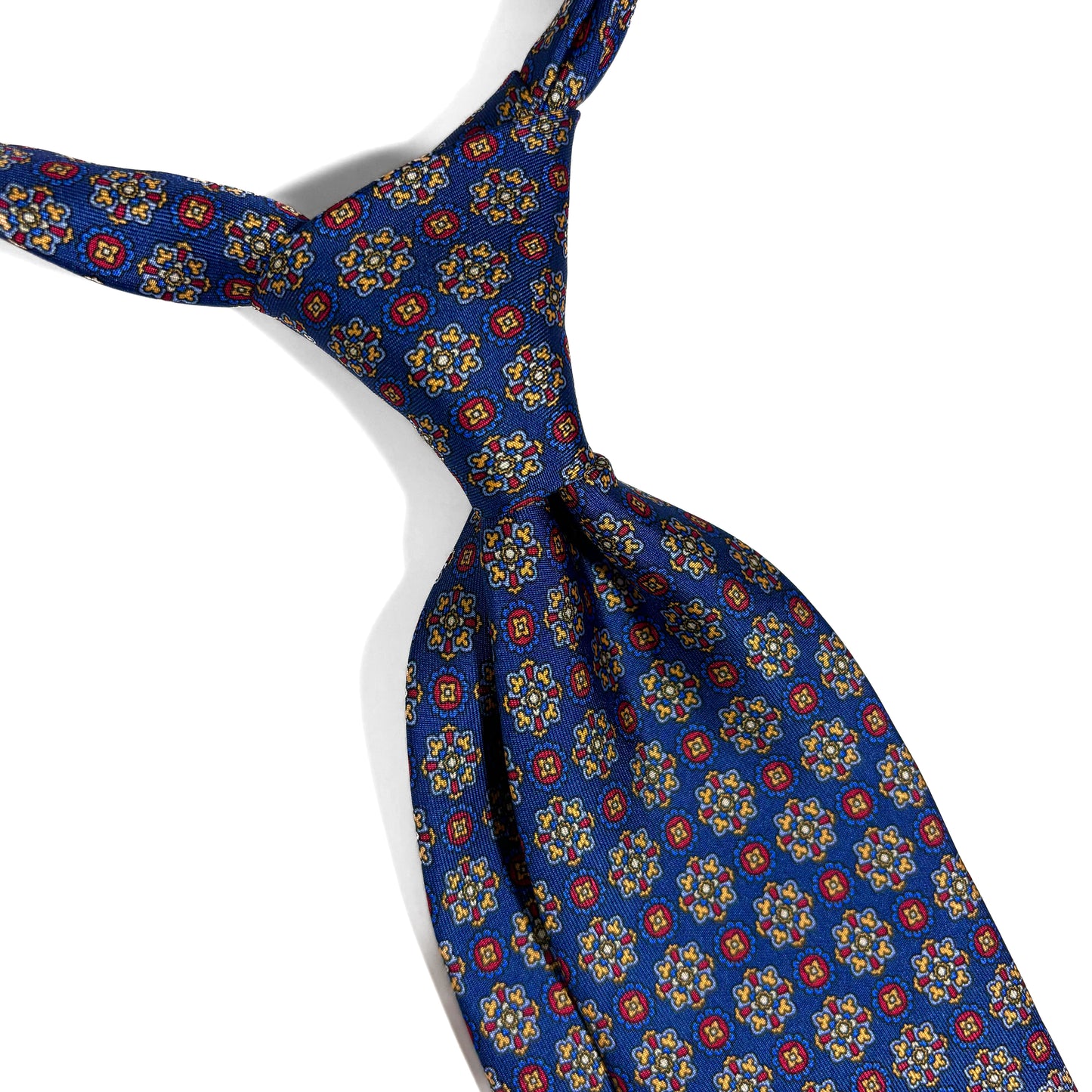 Navy Blue & Red Geometric Foulard Printed Silk Twill Tie