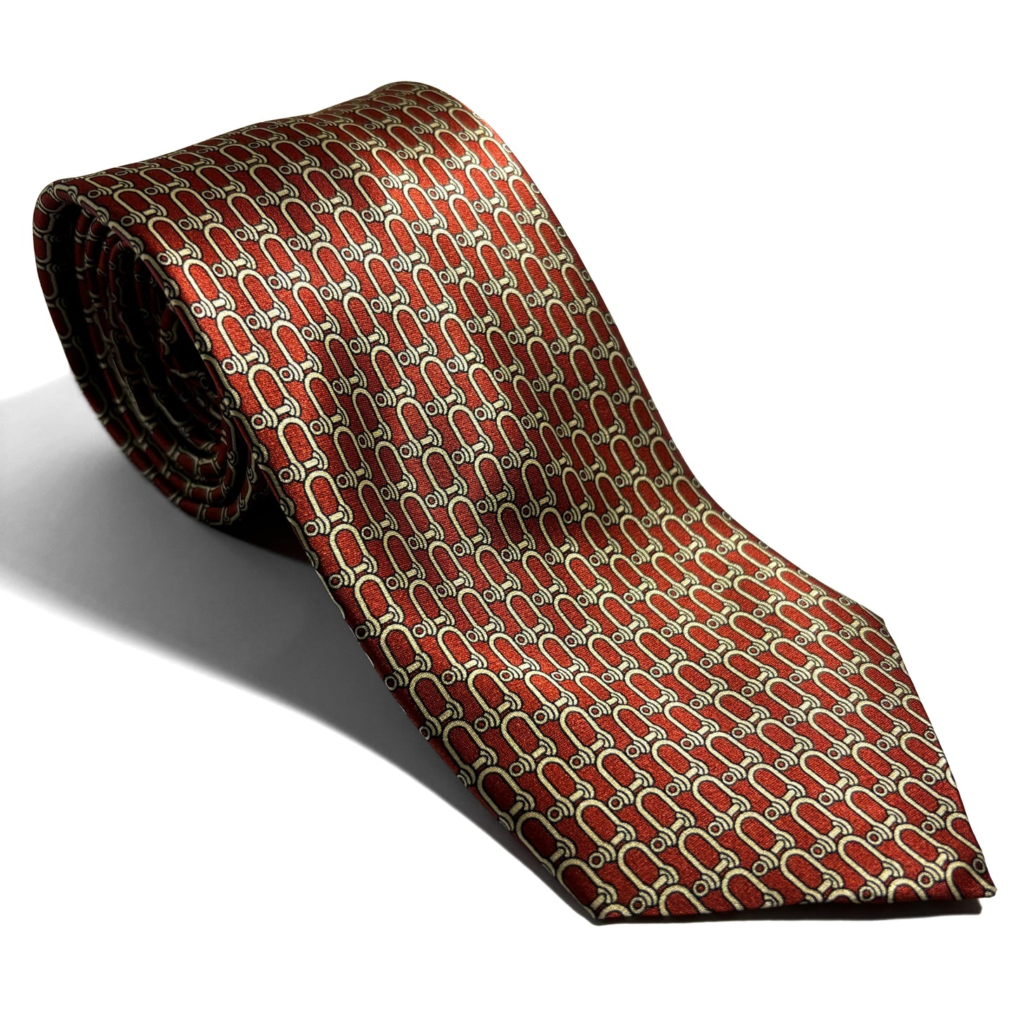 Rust Orange Bridle Motif Silk Satin Tie