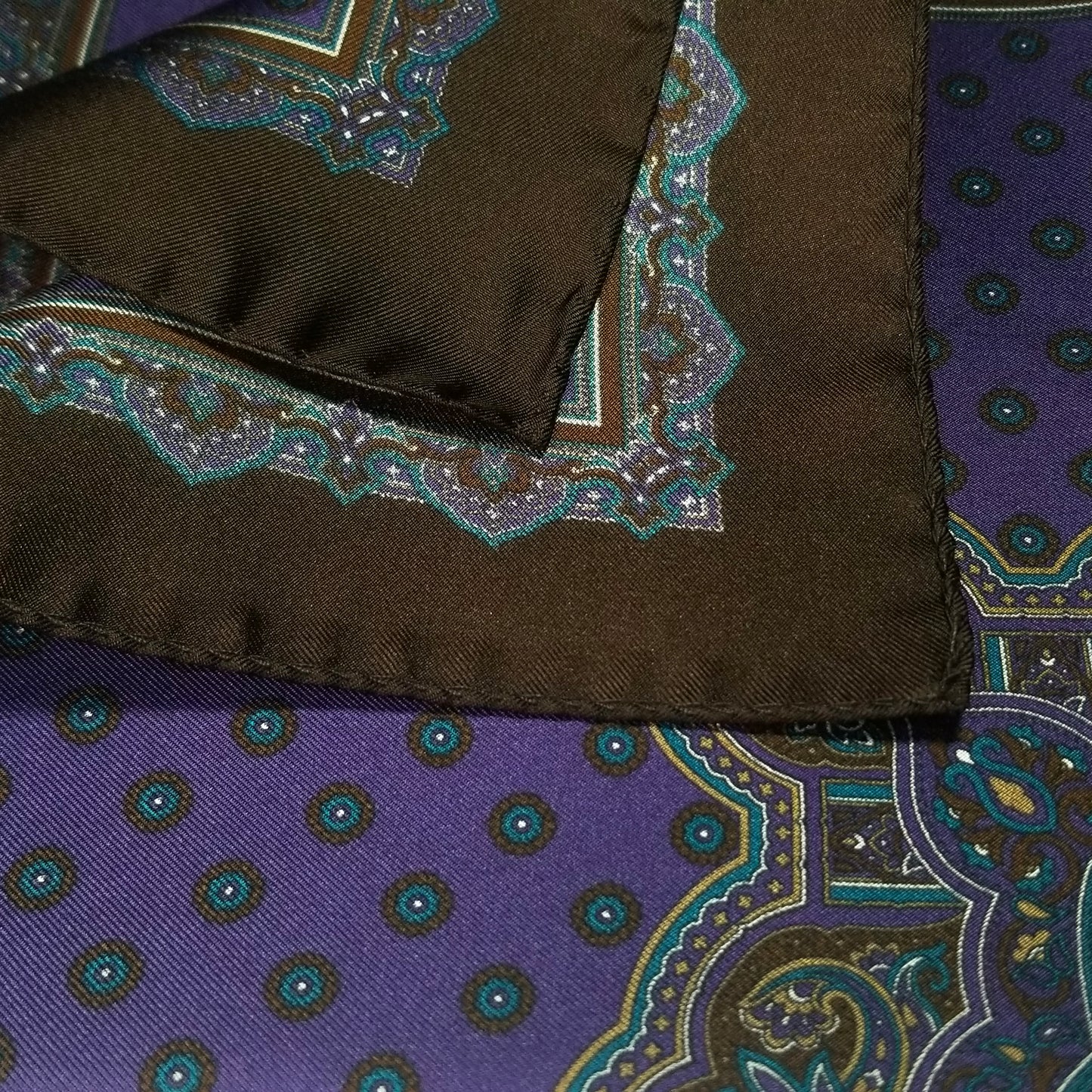 17" Purple / Brown Geometric Silk Twill Pocket Square