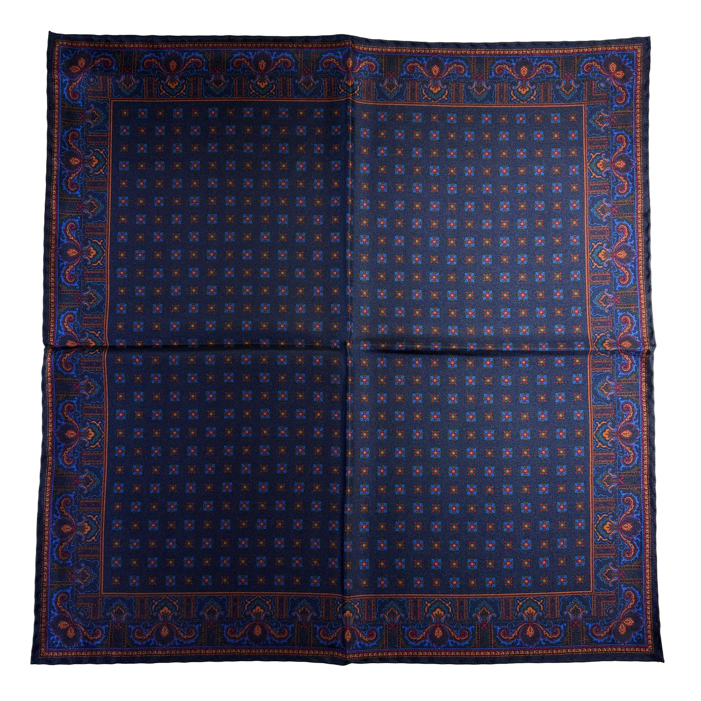Navy Blue Floral Ancient Madder Silk Pocket Square