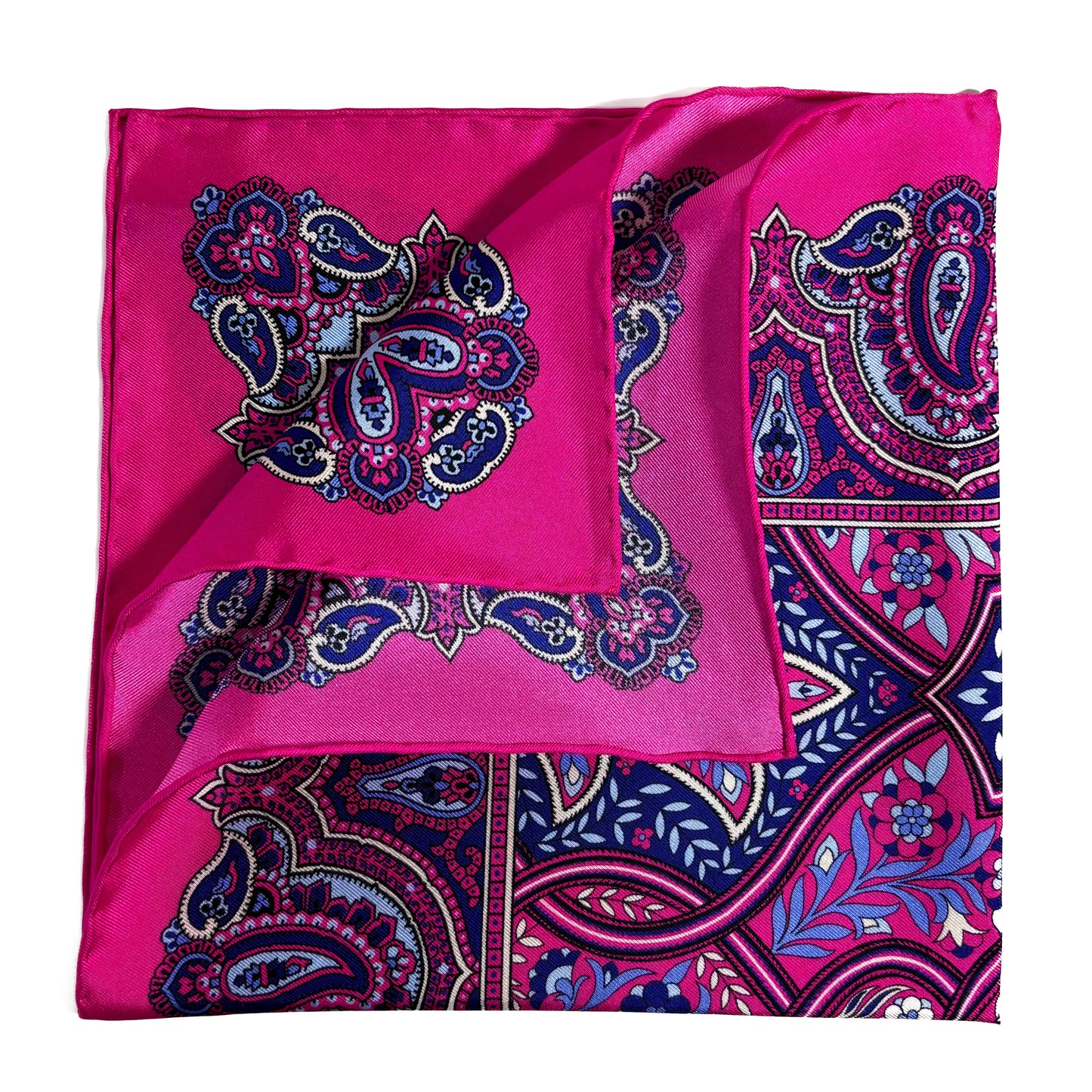 Fuchsia Pink Floral Paisley Silk Pocket Square