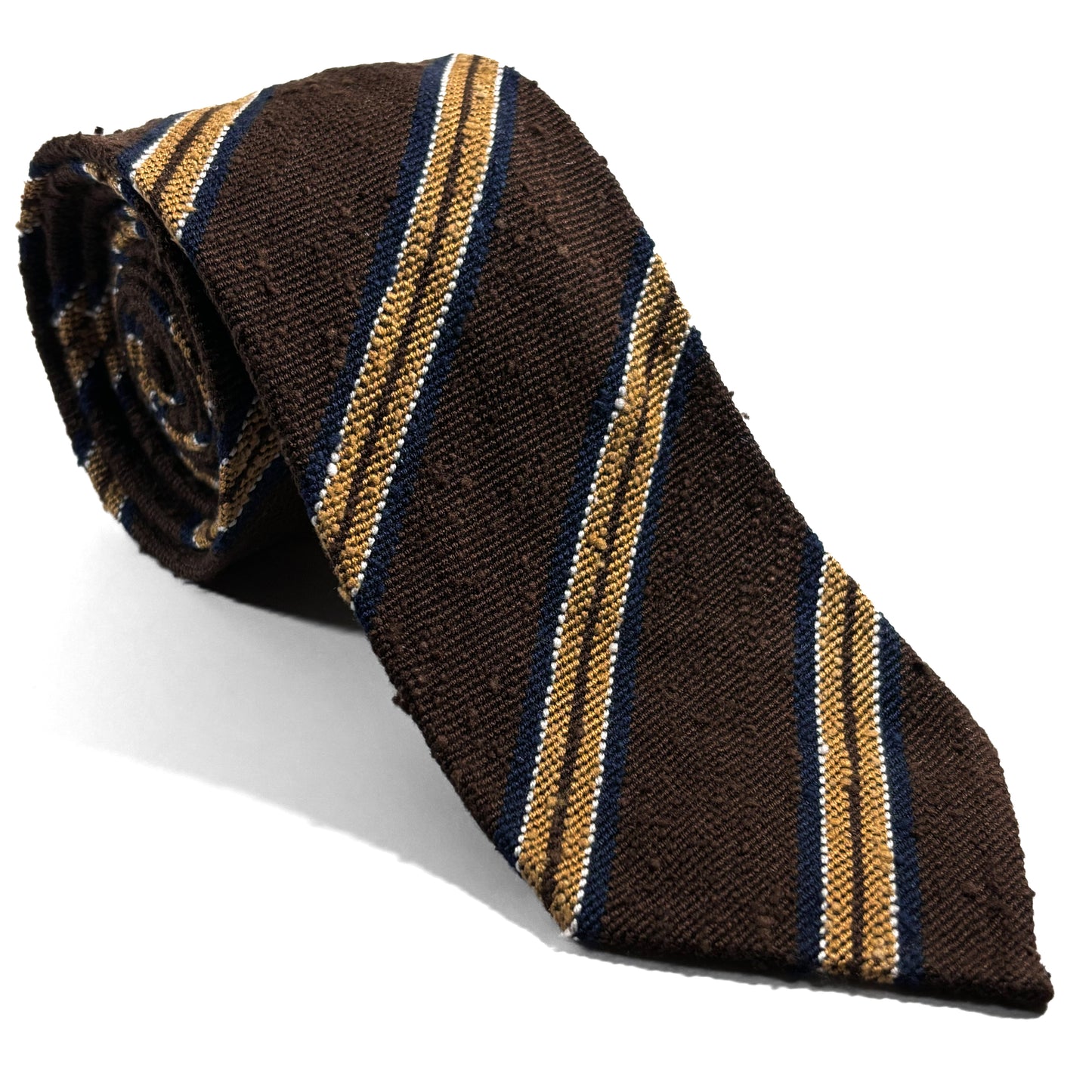 Dark Brown & Gold Stripe Untipped Silk Shantung Tie