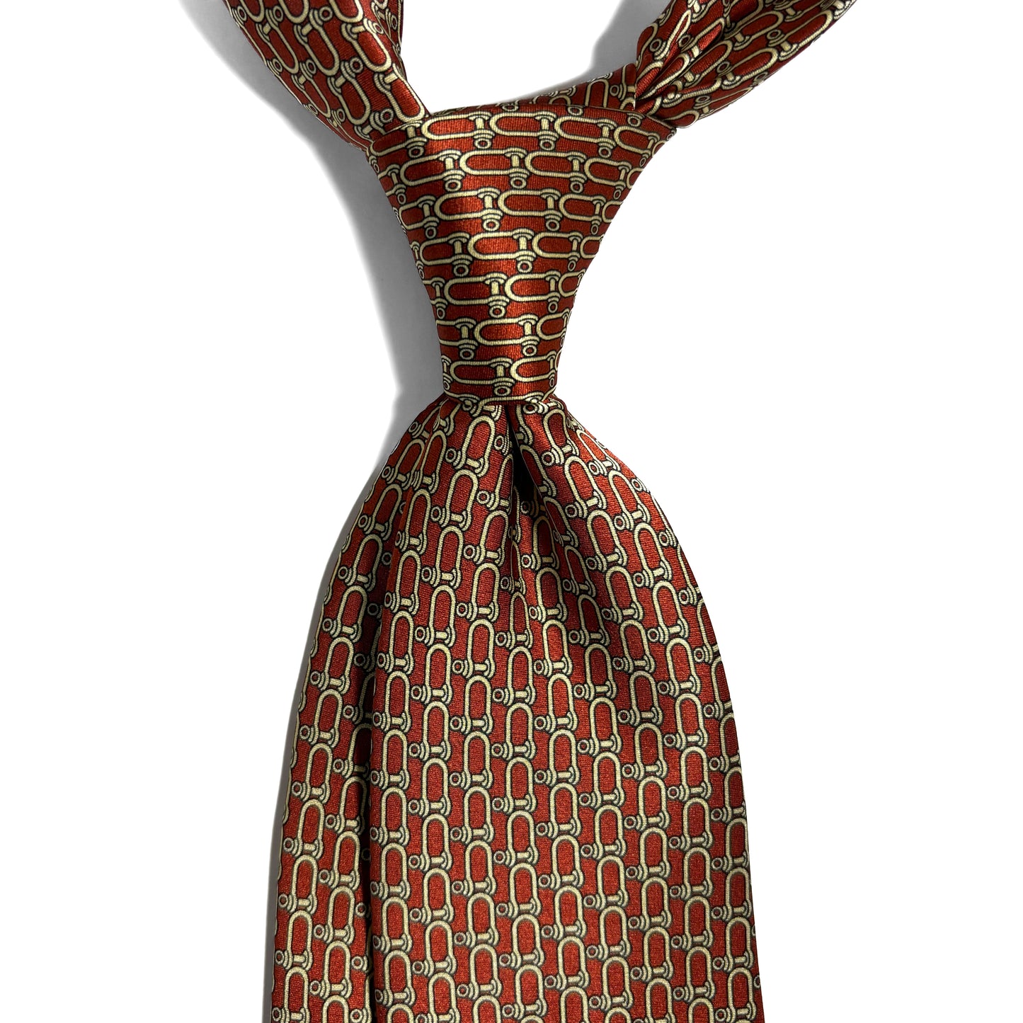 Rust Orange Bridle Motif Silk Satin Tie