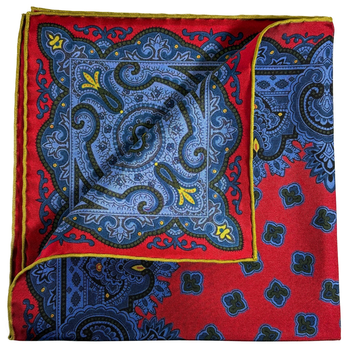 Red & Blue Medallion Ancient Madder Silk Pocket Square