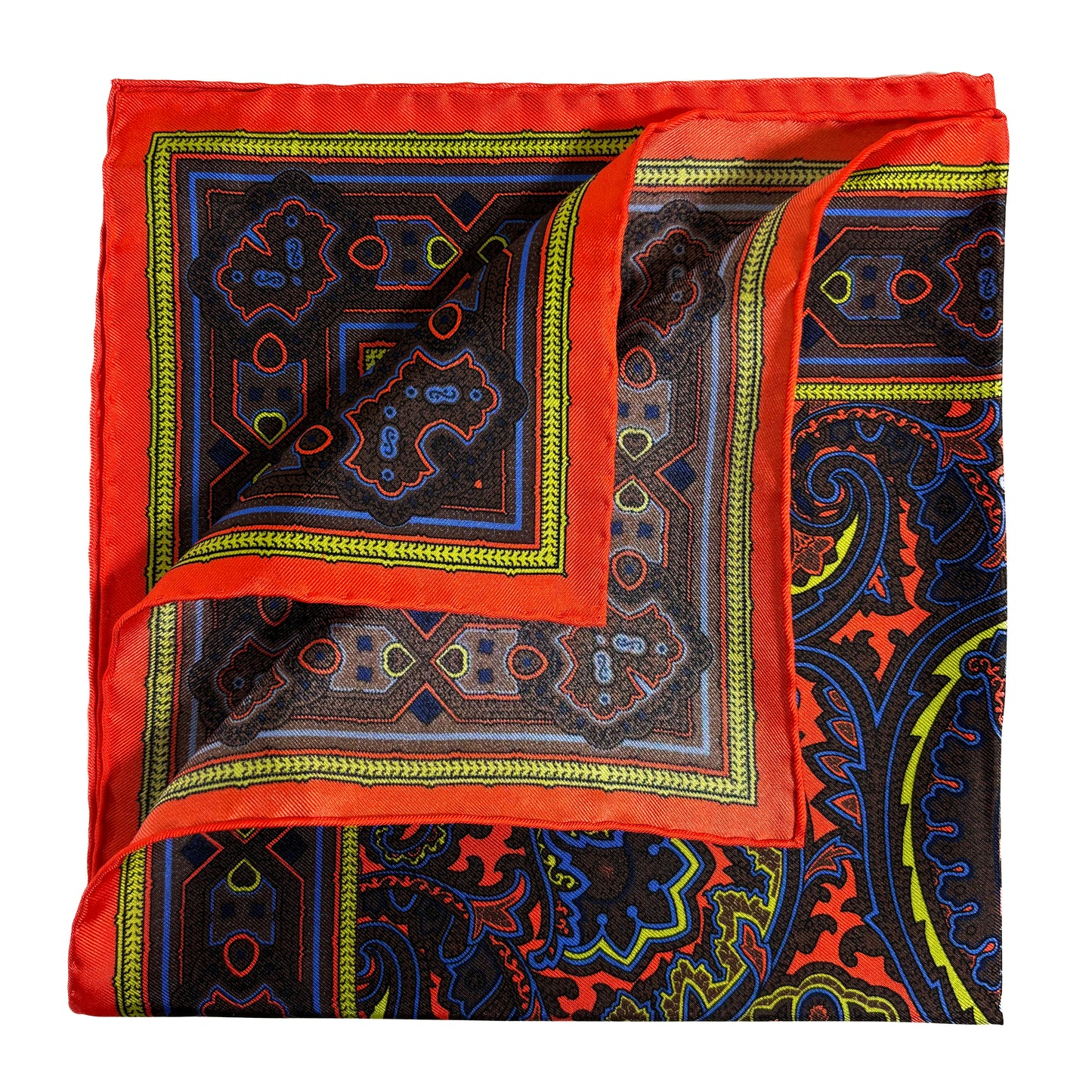 Orange & Brown Paisley Silk Pocket Square