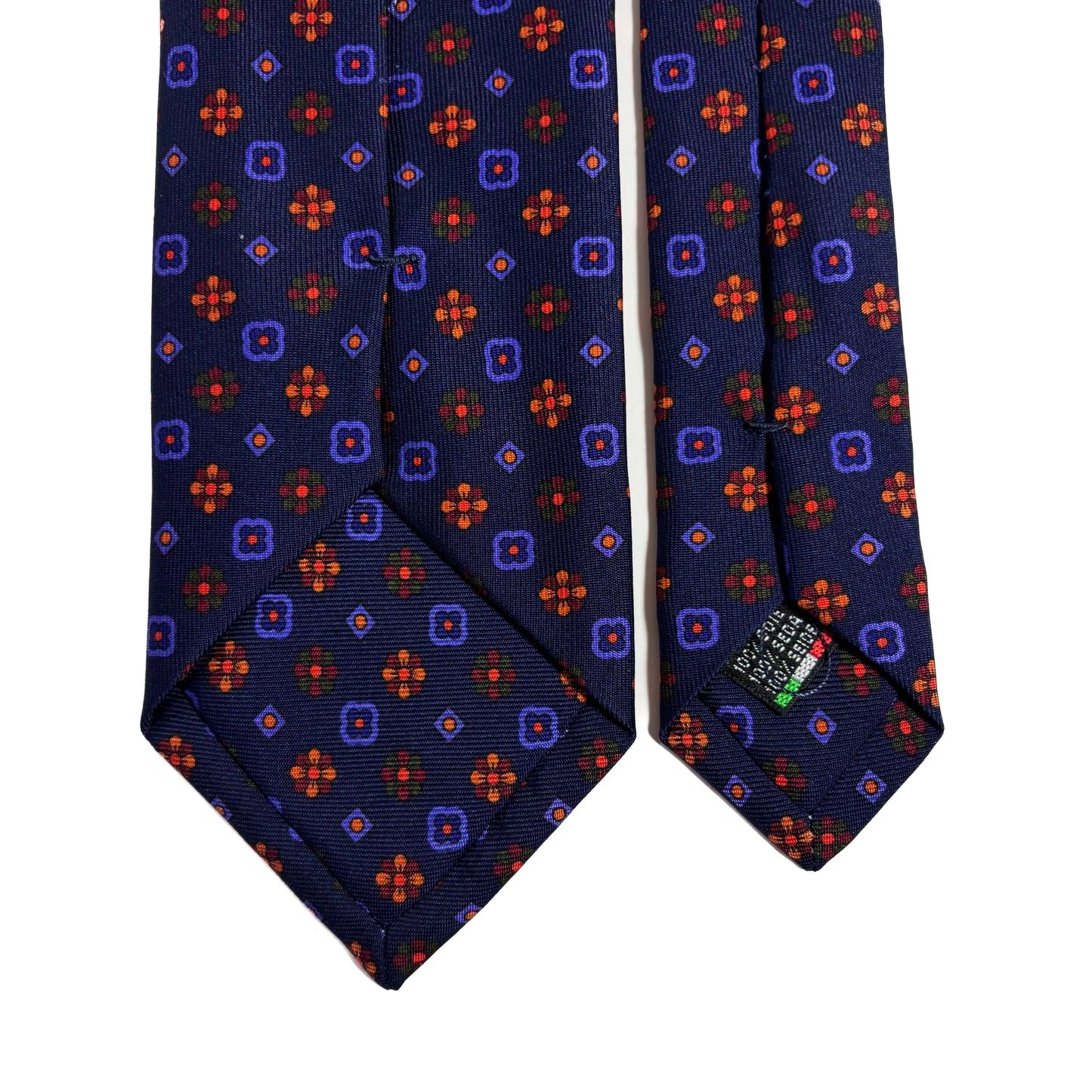 Hand-Printed Navy Blue Floral Neats Ancient Madder Silk Tie