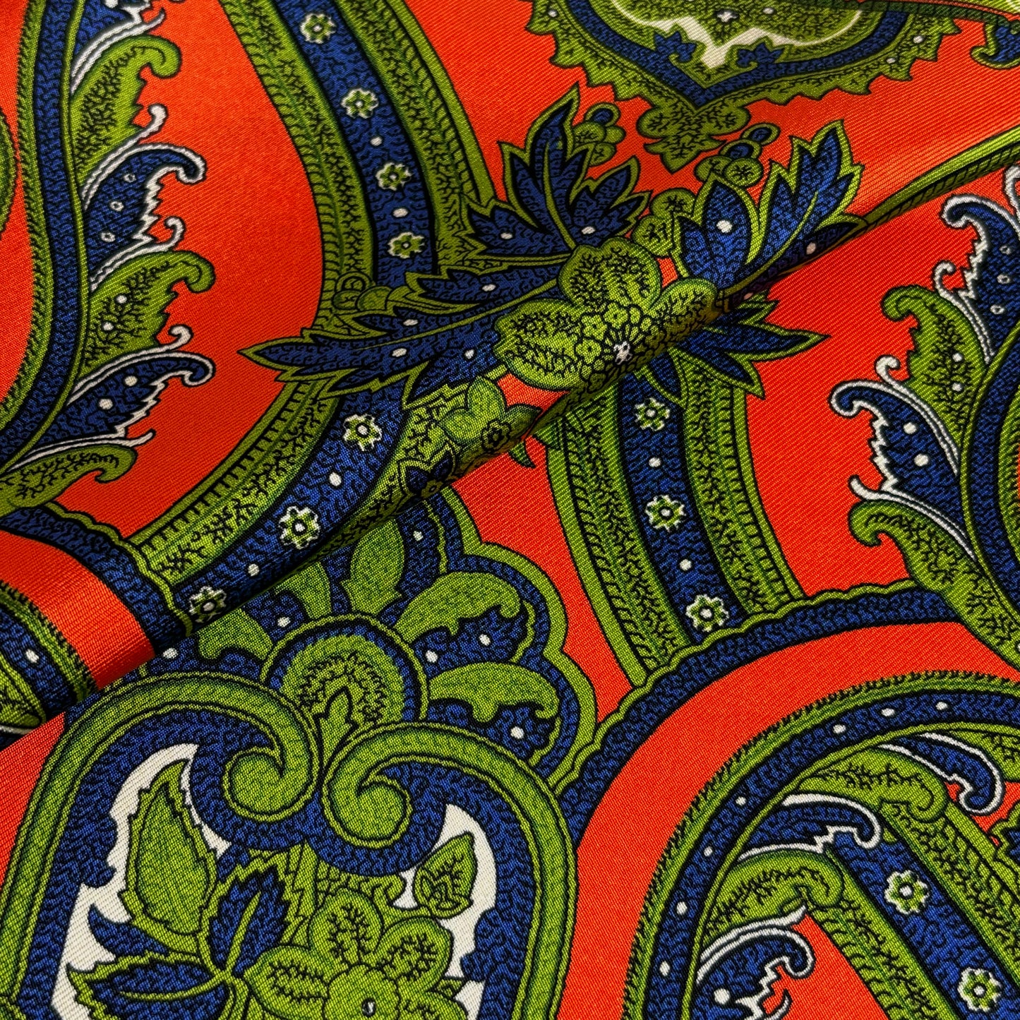 Orange & Green Floral Silk Pocket Square