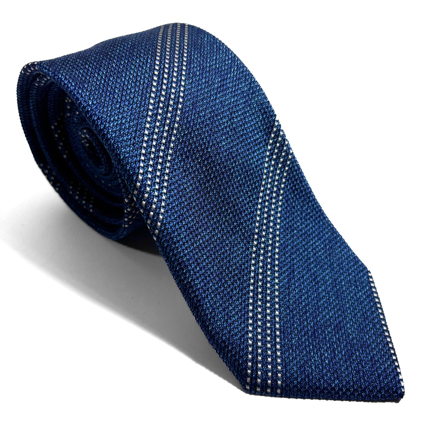 French Blue Striped Silk Grenadine Tie (Garza Fina)