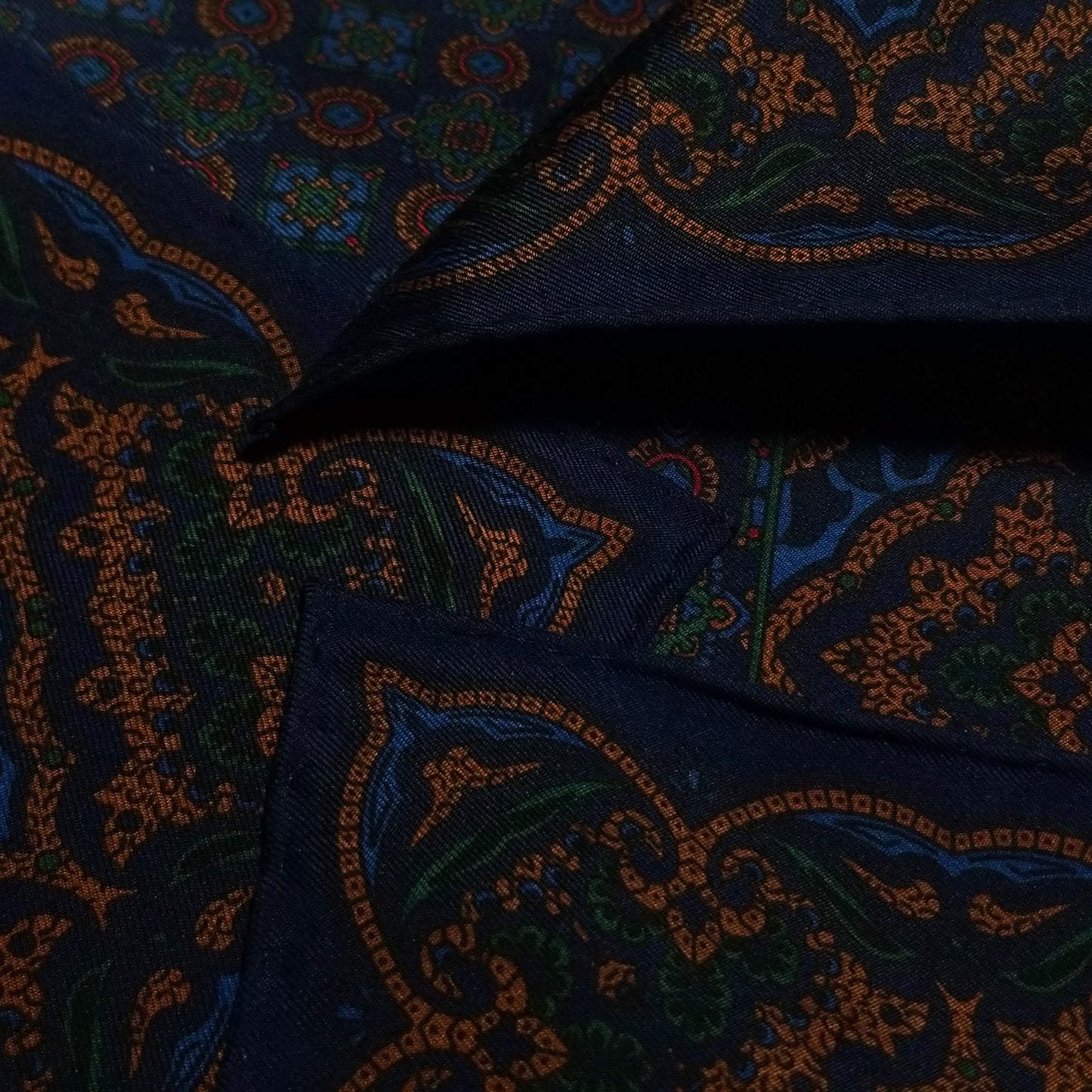 Screen-Printed Navy Blue Geometric Ancient Madder Silk Pocket Square