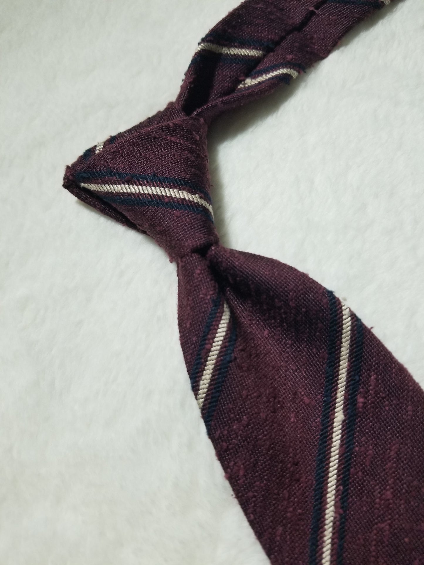 Burgundy Striped Untipped Shantung Silk Tie (Handmade in Italy)