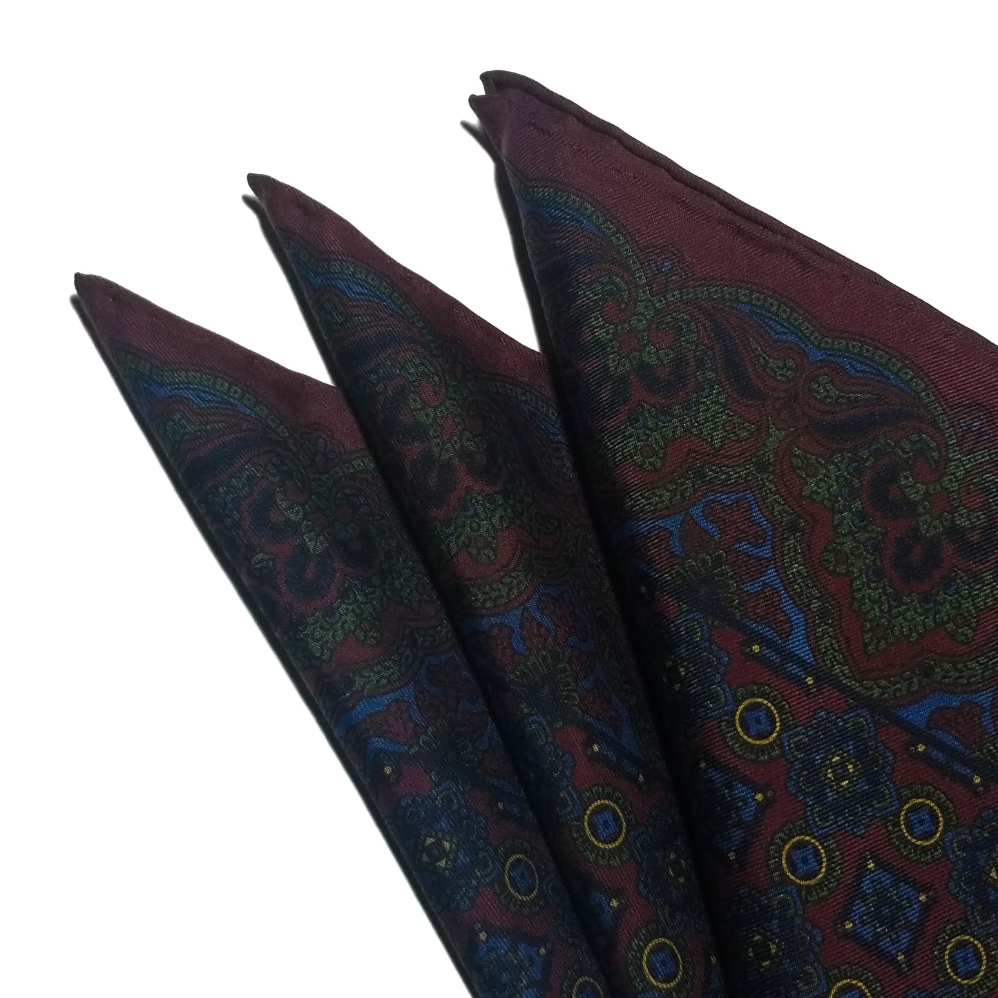 Screen-Printed Burgundy Geometric Ancient Madder Silk Pocket Square