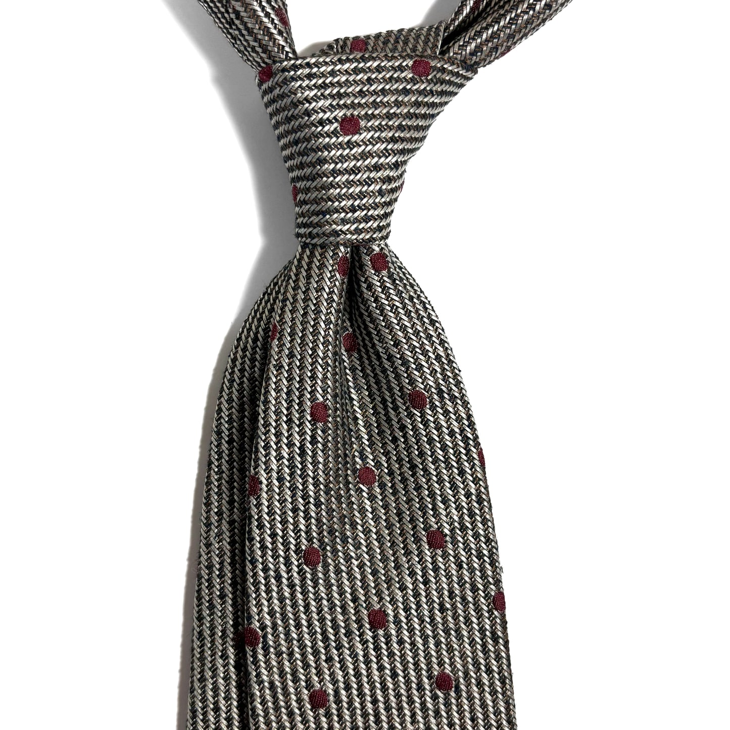 Earthy Gray & Red Polka Dot Silk Jacquard Tie