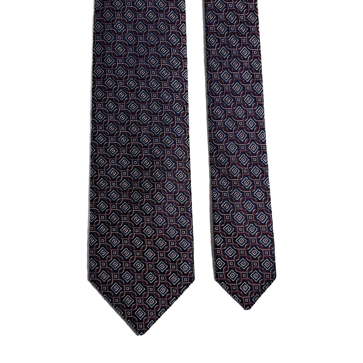 Navy Blue & Burgundy Geometric Silk Jacquard Tie