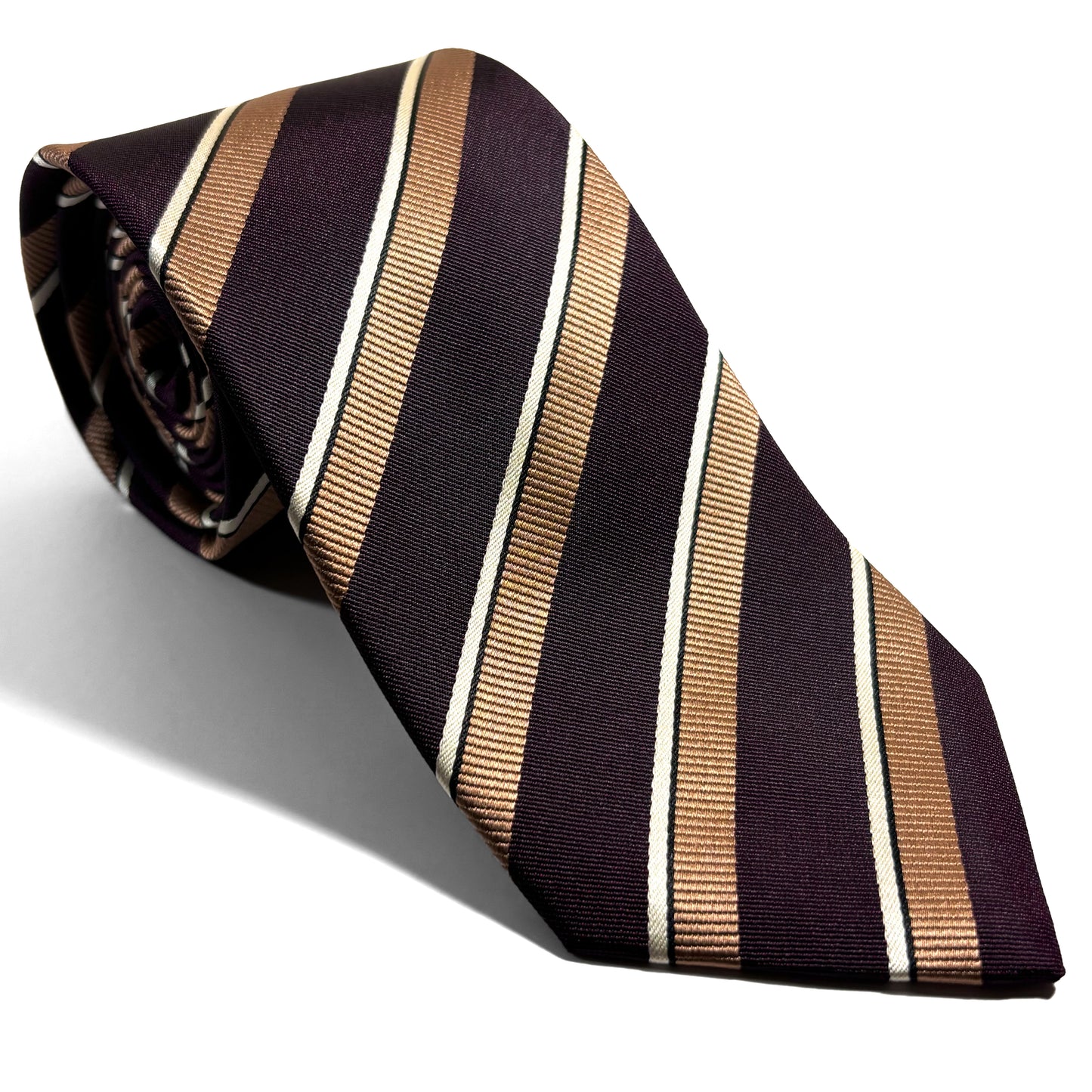 Burgundy & Beige Striped Silk Jacquard Tie