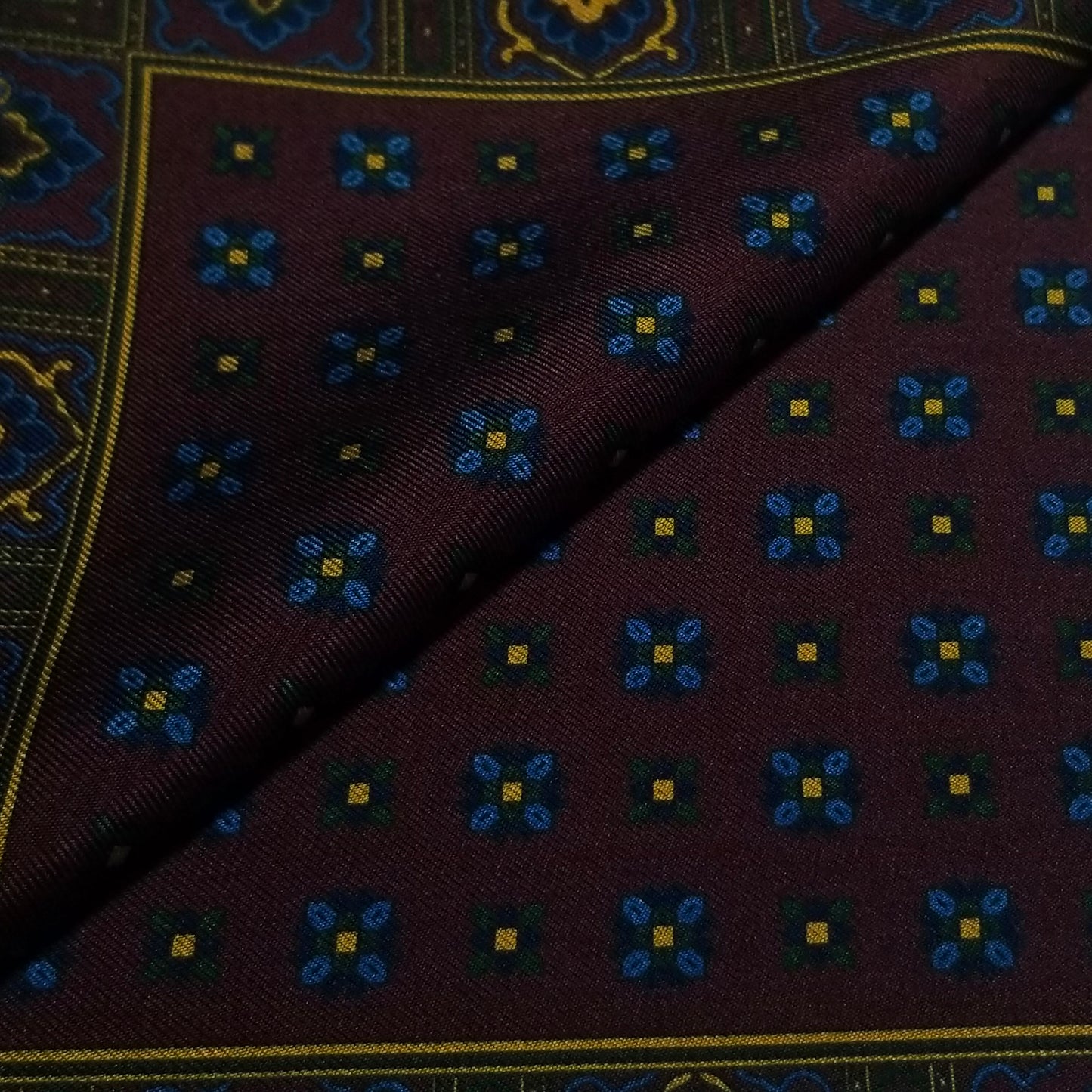 Screen-Printed Burgundy Geometric Ancient Madder Silk Pocket Square