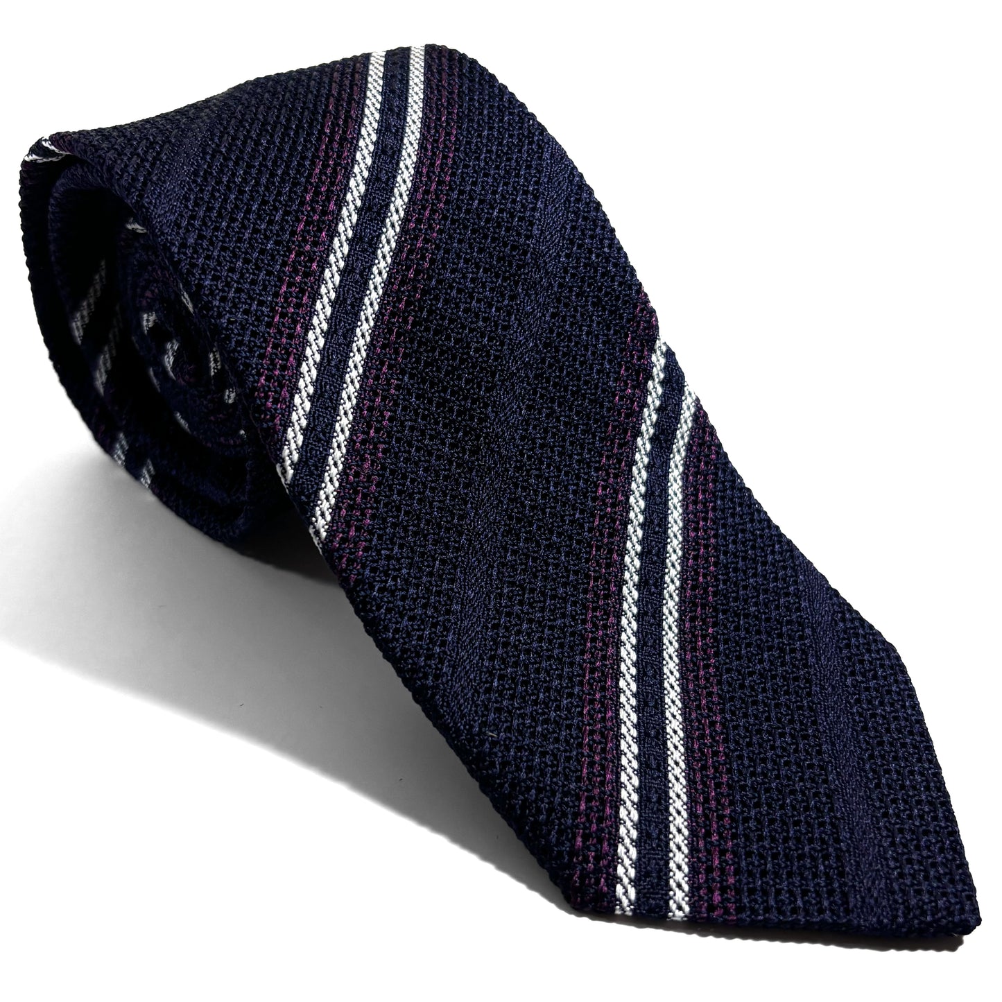 Navy Blue & Purple Striped Silk Grenadine Tie (Garza Fina)