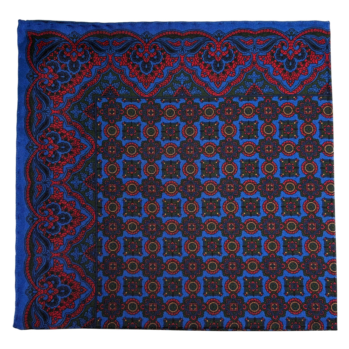 Blue & Red Geometric Ancient Madder Silk Pocket Square