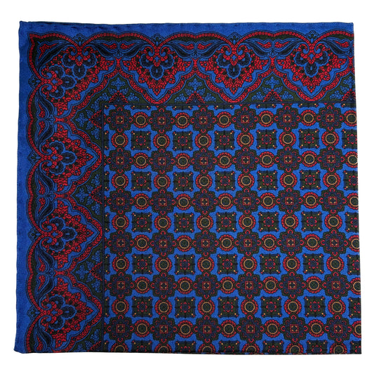 Blue & Red Geometric Ancient Madder Silk Pocket Square