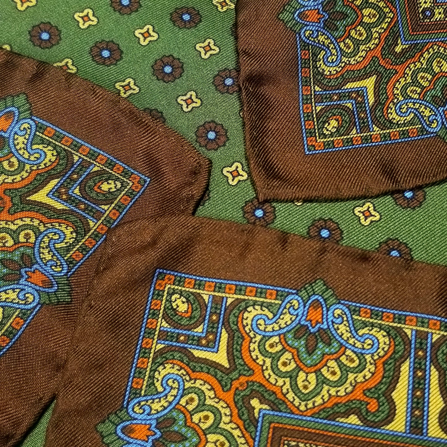 17" Olive Green & Brown Floral Silk Twill Pocket Square