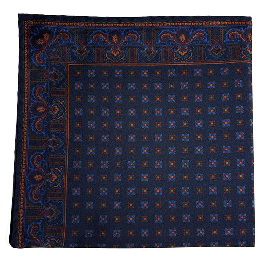 Navy Blue Floral Ancient Madder Silk Pocket Square