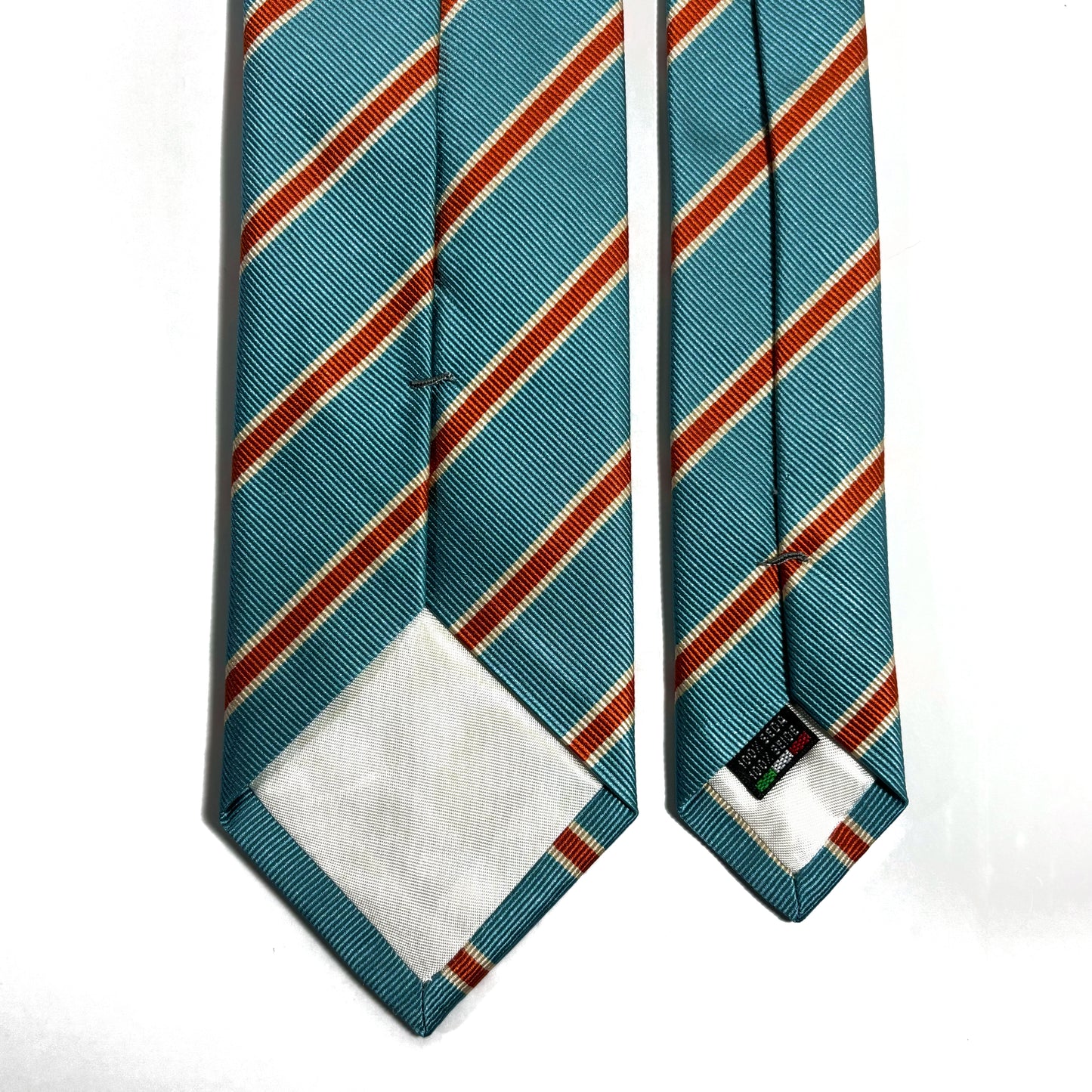 Aqua Blue & Orange Striped Silk Repp Tie