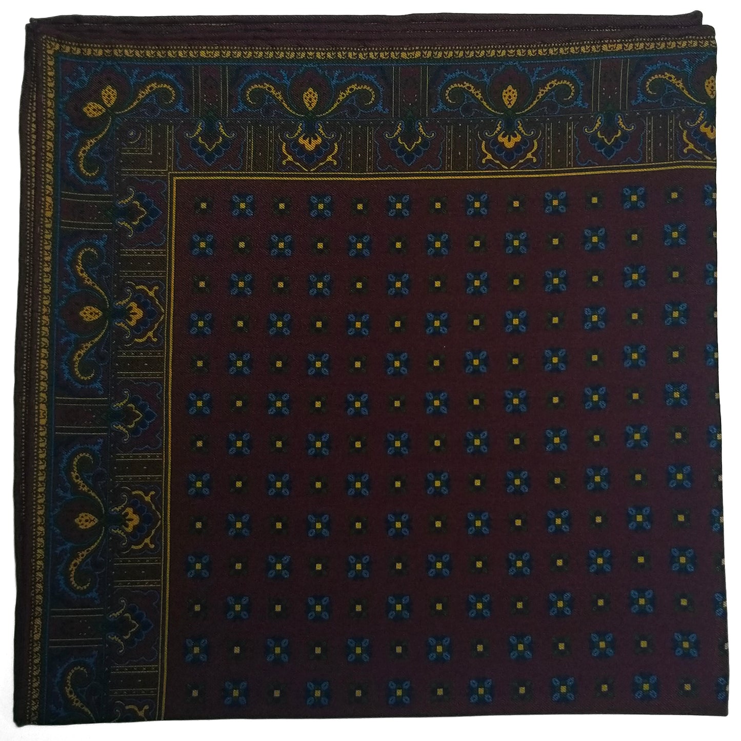 Screen-Printed Burgundy Geometric Ancient Madder Silk Pocket Square