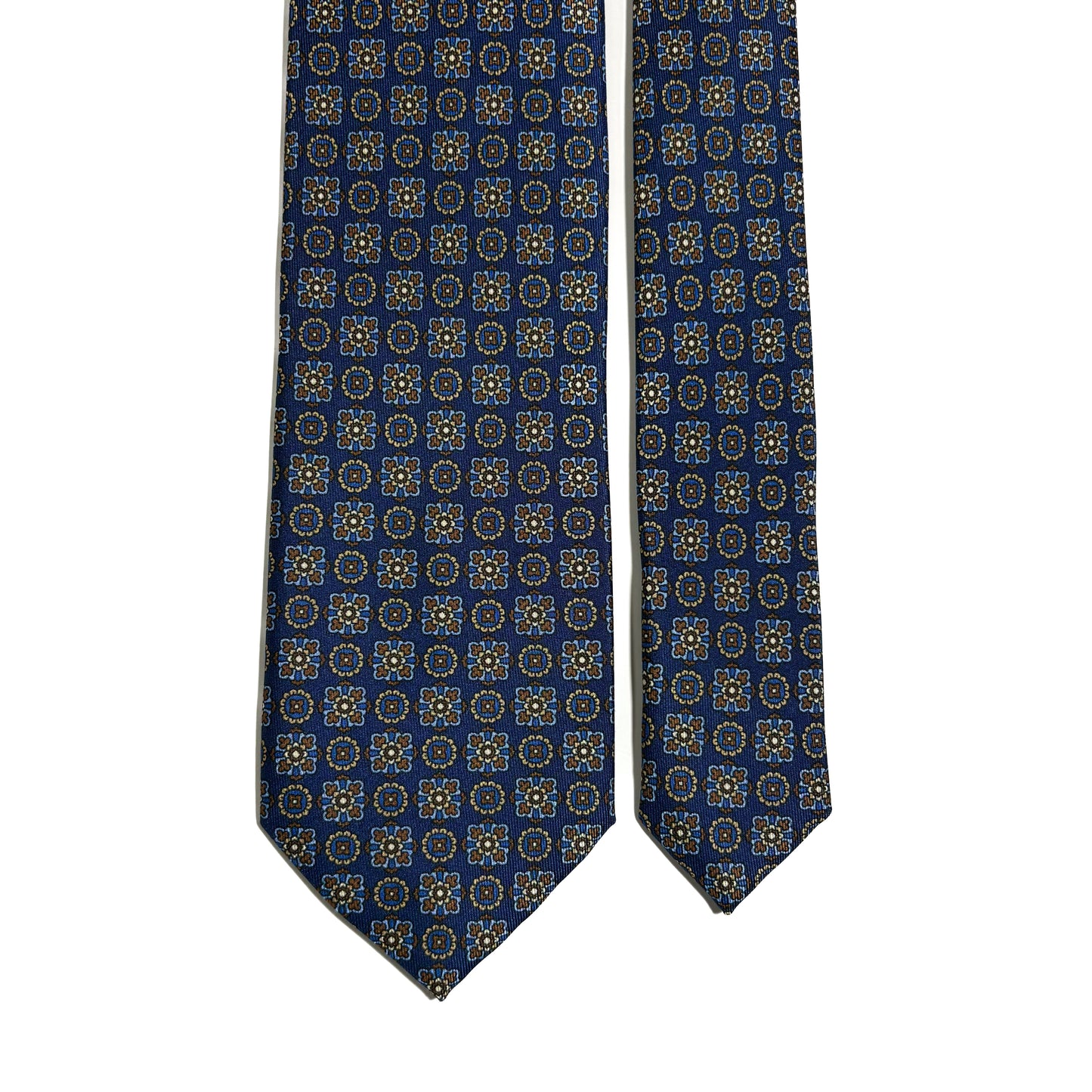 Navy Blue Geometric Foulard Printed Silk Twill Tie