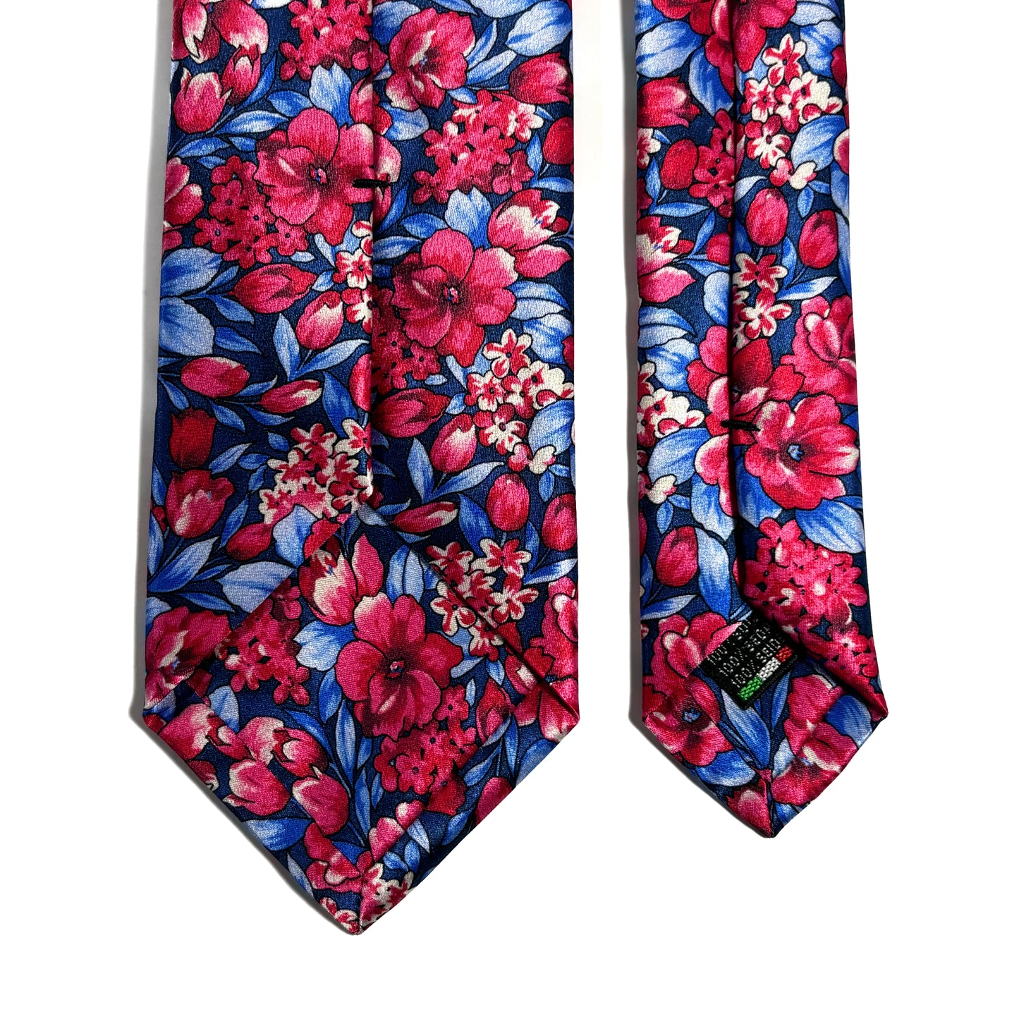 Red & Blue Floral Motif Silk Satin Tie