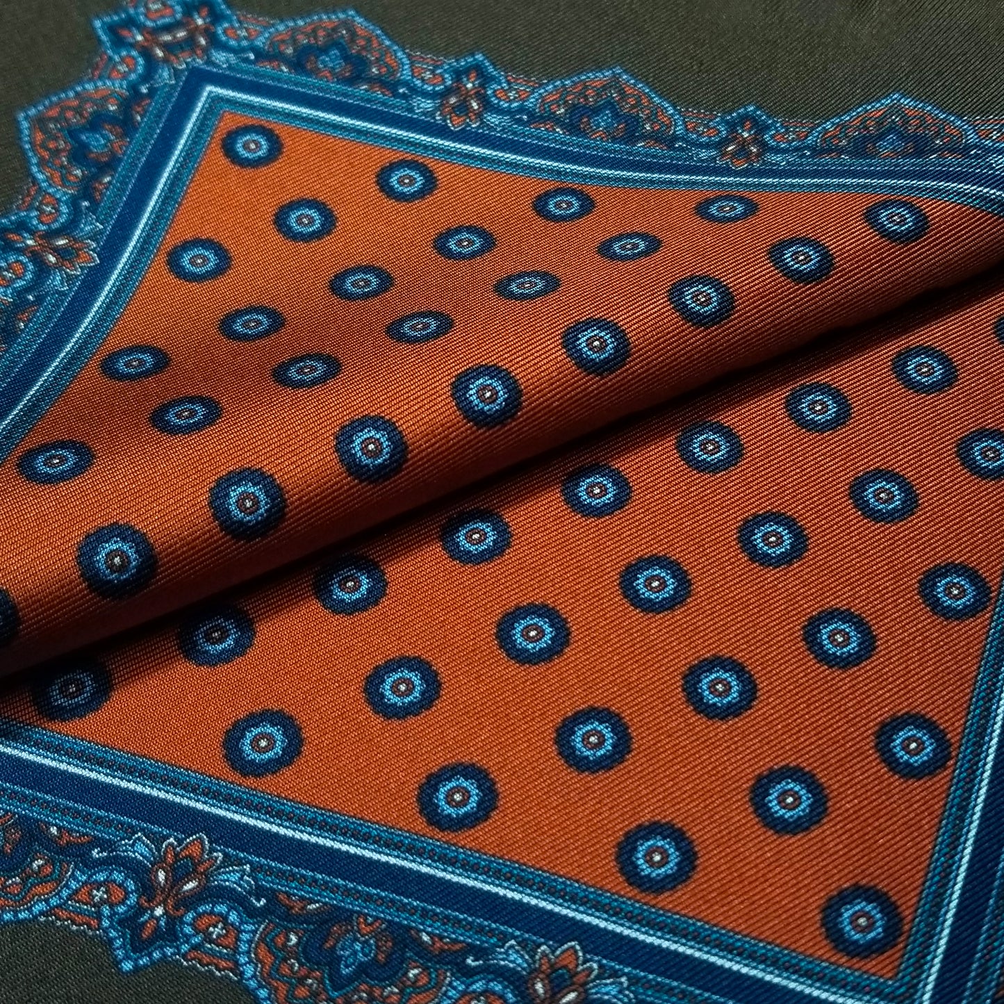 17" Orange / Brown Geometric Silk Twill Pocket Square