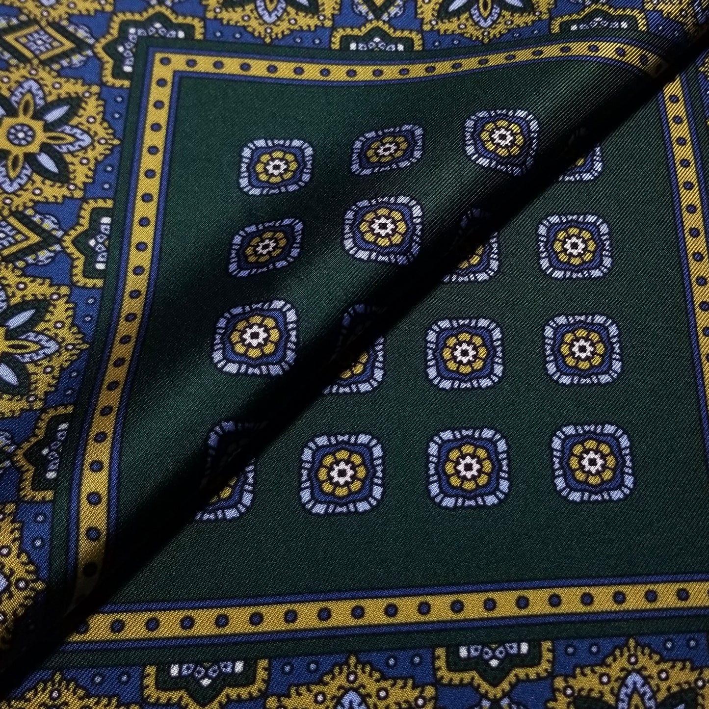 17" Forest Green Geometric Silk Twill Pocket Square