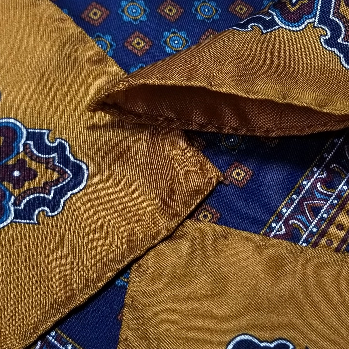 17" Navy Blue / Honey Gold Floral Silk Twill Pocket Square