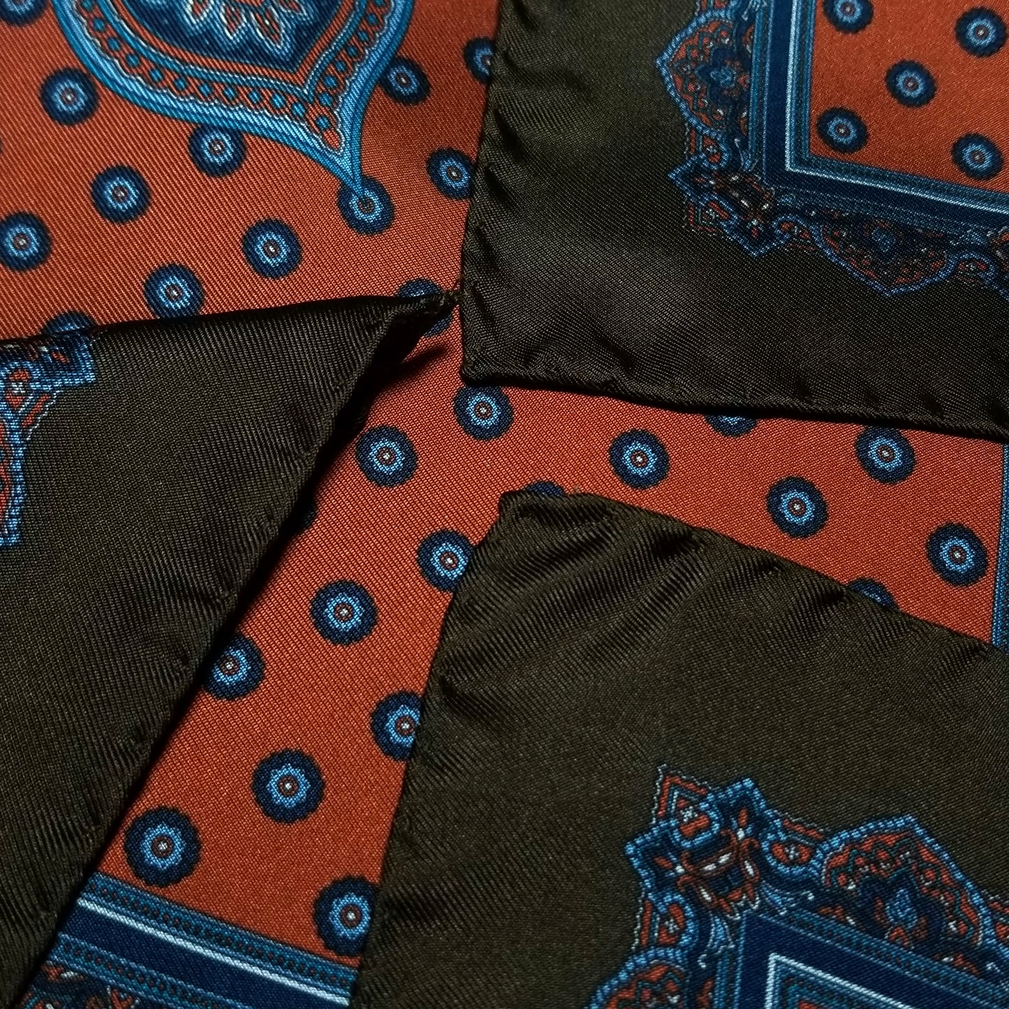 17" Orange / Brown Geometric Silk Twill Pocket Square