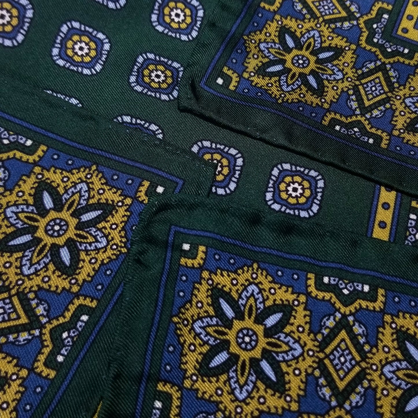 17" Forest Green Geometric Silk Twill Pocket Square