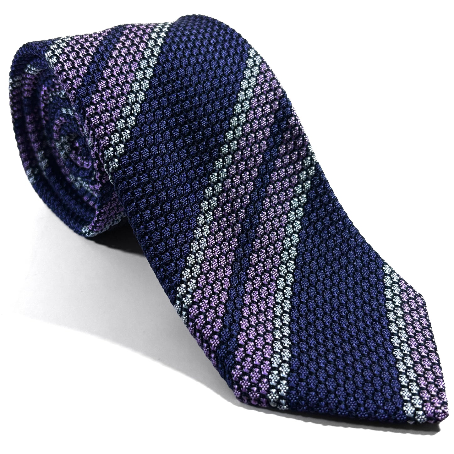 Purple & Lilac Striped Silk Grenadine Tie (Garza Grossa)