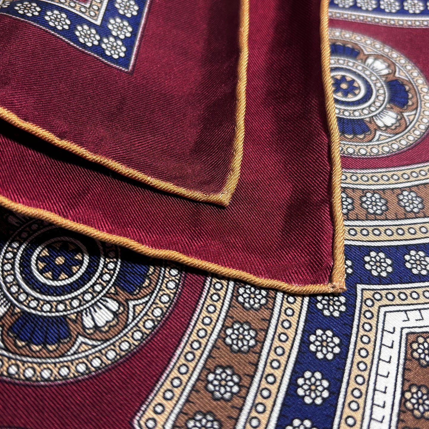 Burgundy & Buff Medallion Silk Pocket Square