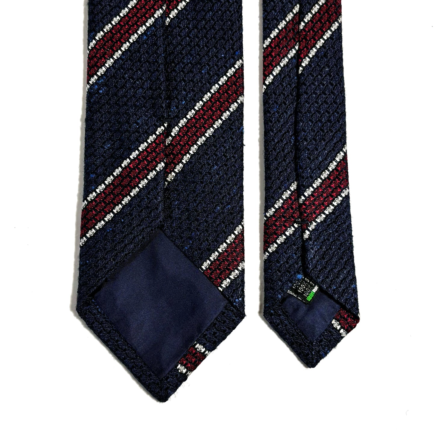 Navy Blue & Red Striped Tussah Jaspe Silk Grenadine Tie (Garza Grossa)