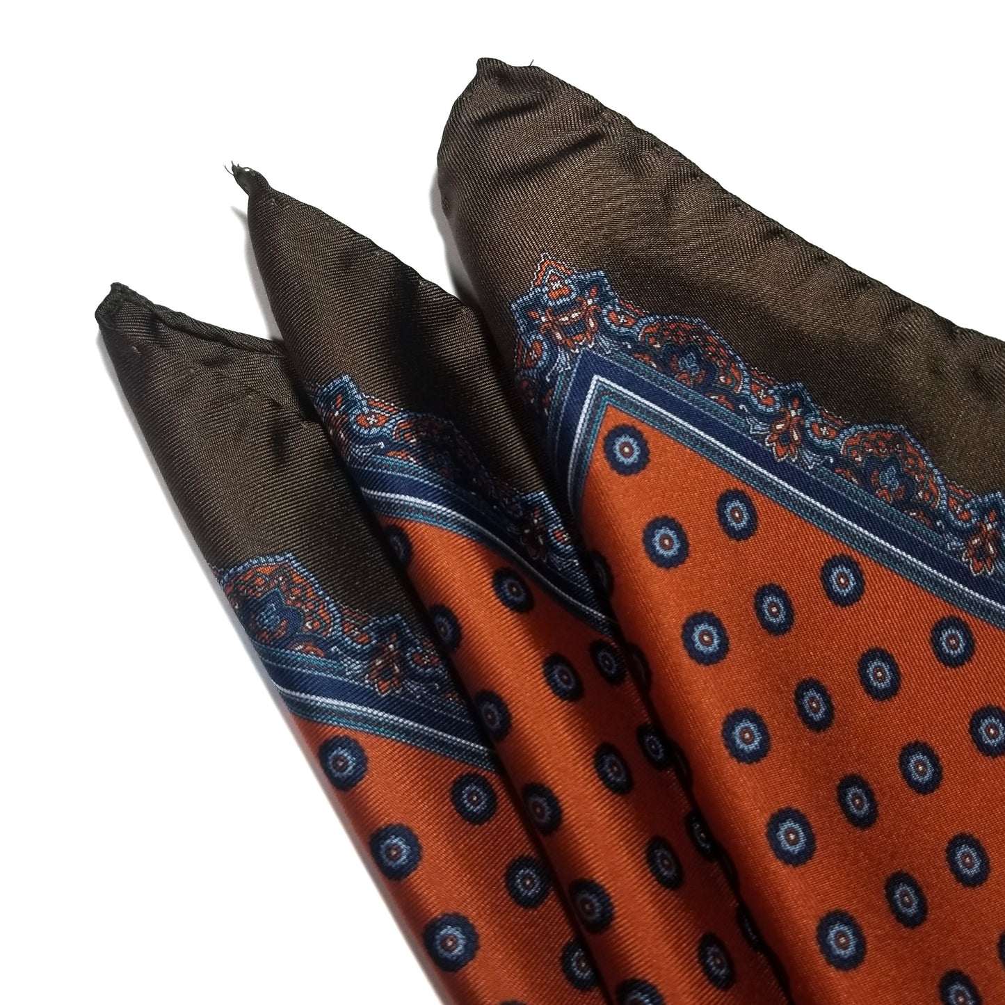 17" Orange / Brown Geometric Silk Twill Pocket Square