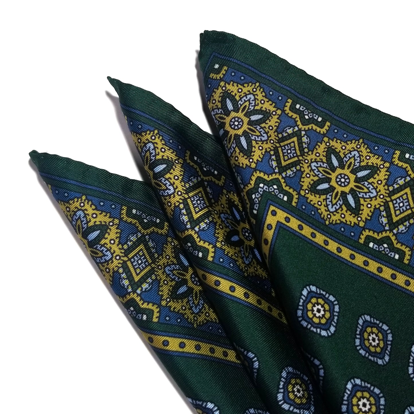 17" Forest Green Geometric Silk Twill Pocket Square