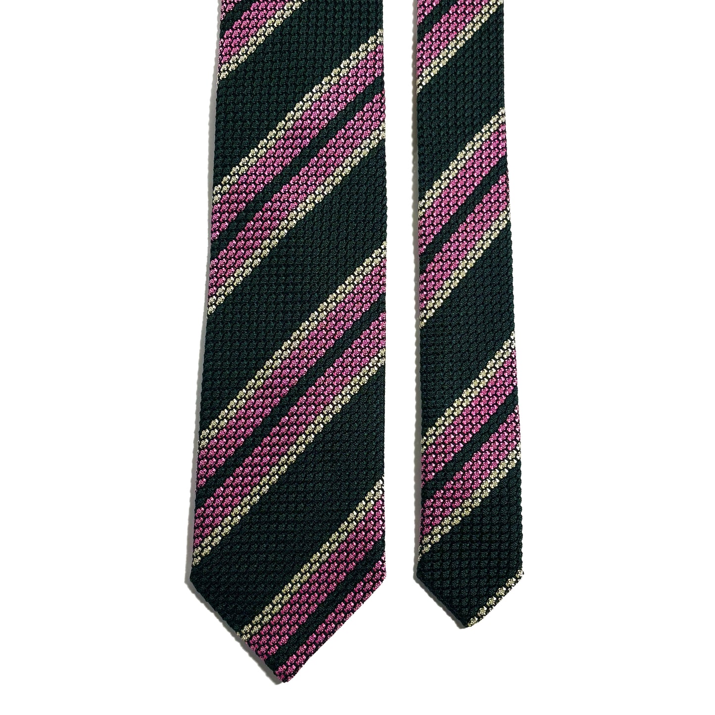 Forest Green & Pink Striped Silk Grenadine Tie (Garza Grossa)