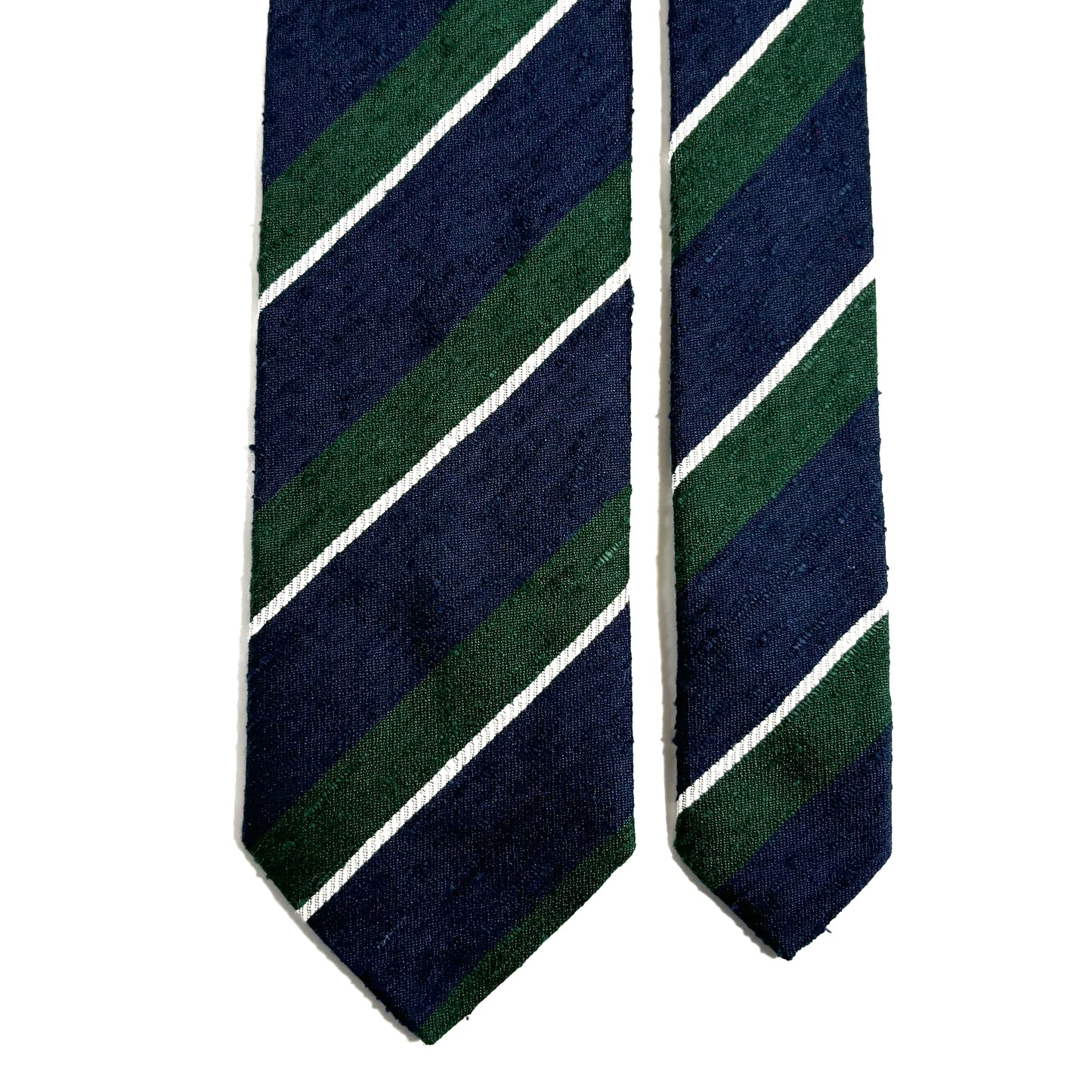 Navy Blue & Green Yellow Striped Silk Shantung Tie