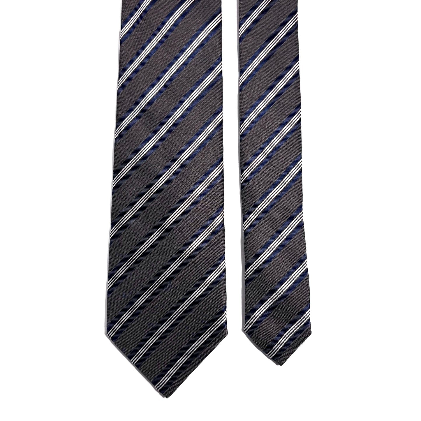 Gray & Navy Blue Striped Silk Jacquard Tie